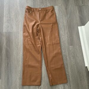 Cami Nyc Tan Vegan Leather Straight Leg Pants Size Small